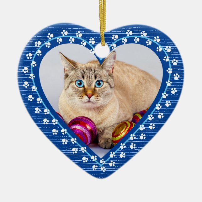 Pet Cat Memorial Tass avtryck Heart Photo jul Julgransprydnad Keramik (Framsidan)