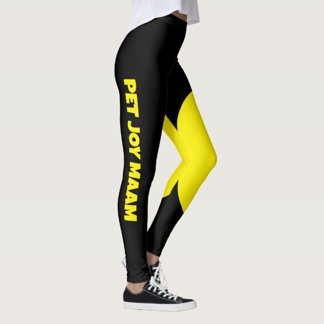 Pet Cat Mom Name Black Yellow Fun Customized Text Leggings (Höger)