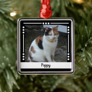 Pet Cat namn Photo Helgdag black white Julgransprydnad Metall