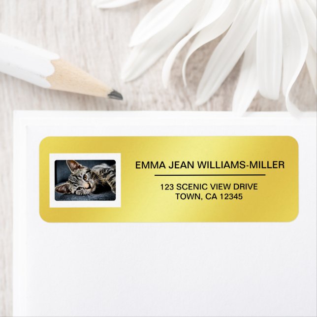 Pet Cat Photo Elegant Modern Returadress Golden Etikett (Insitu)