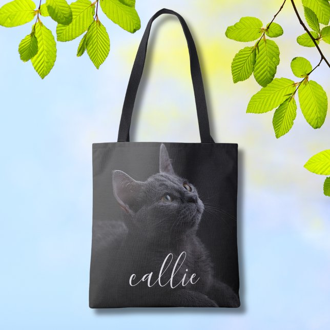 Pet Cat Photo Namn Tygkasse (Custom Photo Tote Bag)