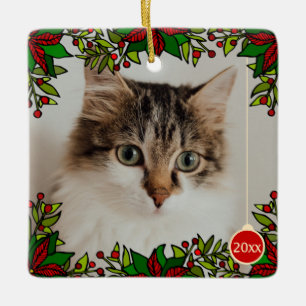 Pet Cat Poinsettia År Boll jul Julgransprydnad Keramik