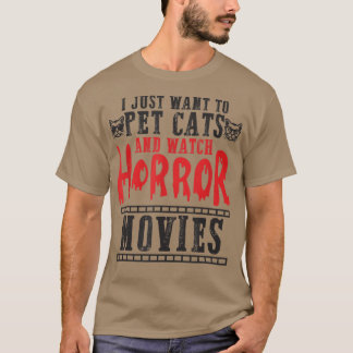 Pet cats watch horror movies family movie night ho t shirt