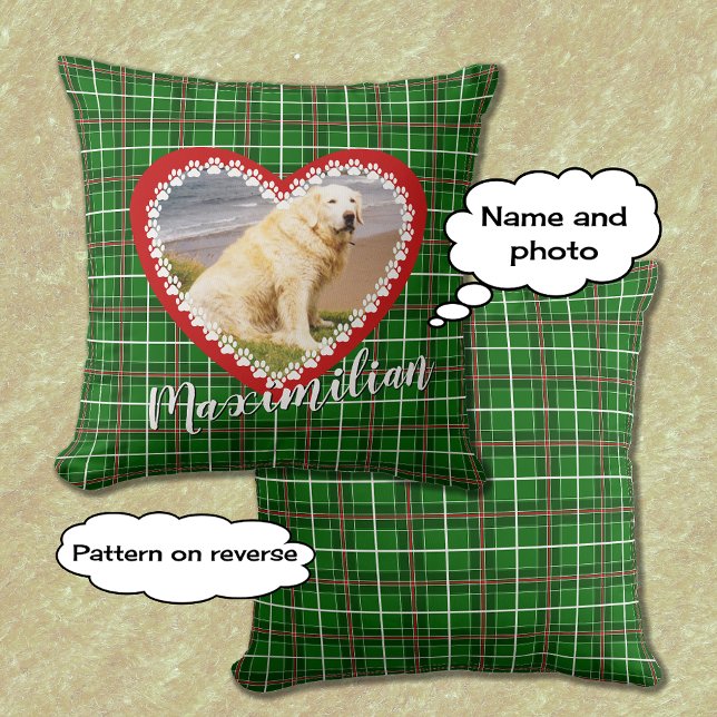 Pet christmas din fotoröda grönt kudde (Skapare uppladdad)