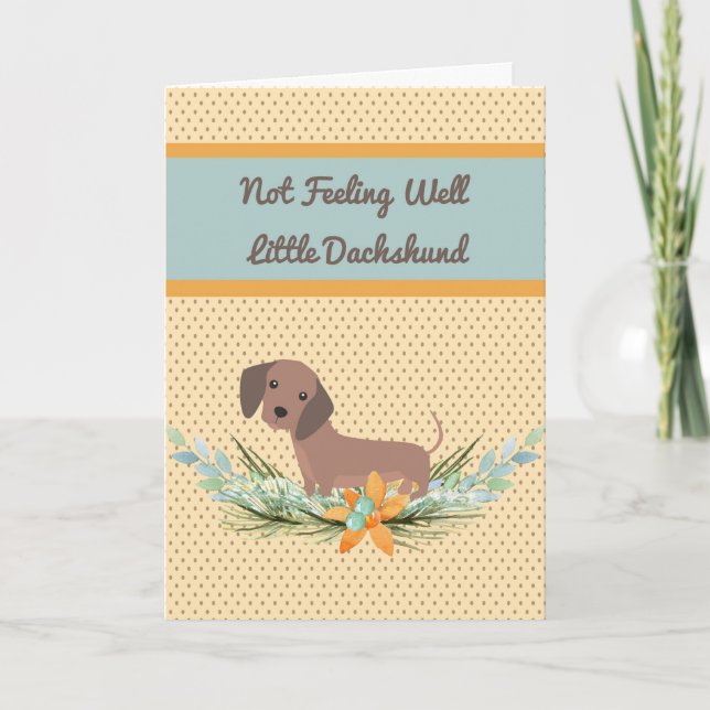 Pet Dachshund Hämta Polka dots och blommor med käl Kort (Framsida)