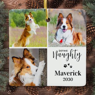 Pet Define Naughty Hund Photo Collage jul Julgransprydnad Keramik