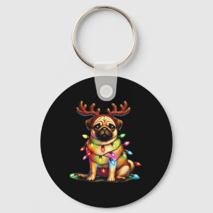 Pet Djur älskare Cute Pug Hundar Reindeer Antlers Nyckelring
