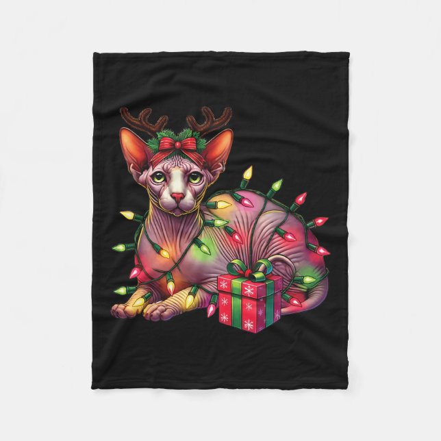 Pet Djur älskare Cute Sphynx Cat Reindeer Antlers Fleecefilt (Framsidan)