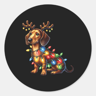 Pet Djur älskare Dachshund Hund Reindeer Antlers C Runt Klistermärke