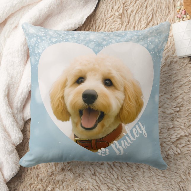Pet Dog Cat Custom Photo Blue Memorial Keepsake Kudde (Filt)
