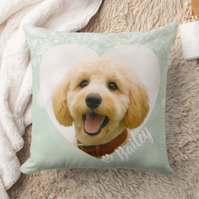Pet Dog Cat Custom Photo Green Memorial Keepsake Kudde (Filt)
