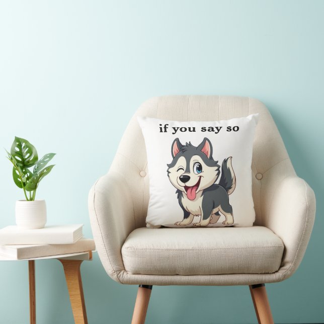 Pet Dog Cheeky Winking Husky Cartoon Throw Pillow Kudde (Stol)