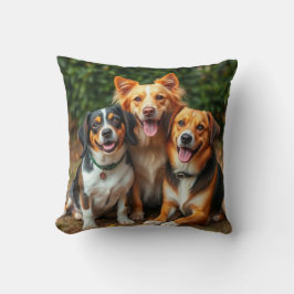Pet Dog Family, Happy dogs Trio Throw Pillow Kudde
