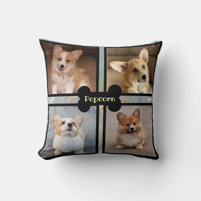 Pet dog photo collage - green  kudde (Framsida)