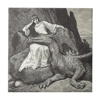 Pet Dragon och Medieval Maiden Kakelplatta