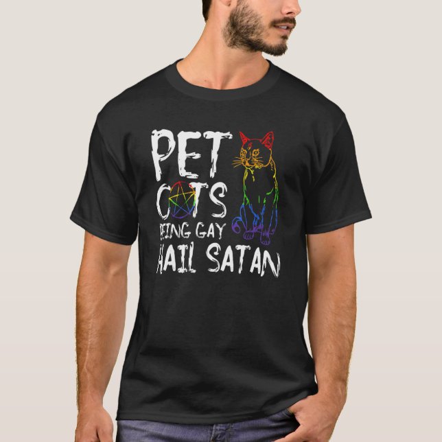 Pet får bli Gay Hail Satan Lgbt Flagga T Shirt (Framsida)