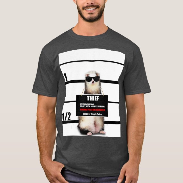 Pet Ferret Funny Ferret Thief Mugshot Gift T Shirt (Framsida)
