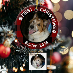 Pet FIRST CHRISTMAS 2-sidig 2-fotobuffalo-kontroll Julgransprydnad Keramik