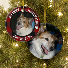 Pet FIRST CHRISTMAS 2-sidig 2-fotobuffalo-kontroll Julgransprydnad Keramik