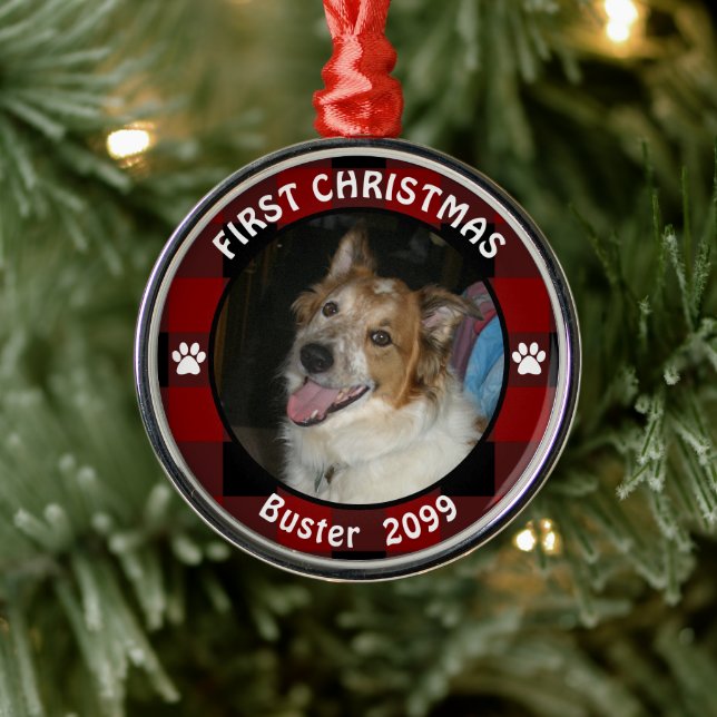 Pet FIRST CHRISTMAS Rustic Red Black Play Photo Julgransprydnad Metall (Träd)
