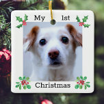Pet First jul Photo Julgransprydnad Keramik<br><div class="desc">Fira en första jul med detta söta fotoprydnadsämne som dekoreras med vattenfärgsfestiv löv och bär. Anpassade enkelt med foten till ditt sällskapsdjur.</div>