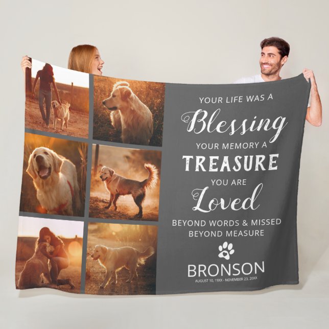 Pet-förlust - Hund minnesfotokollage Fleecefilt (På plats)