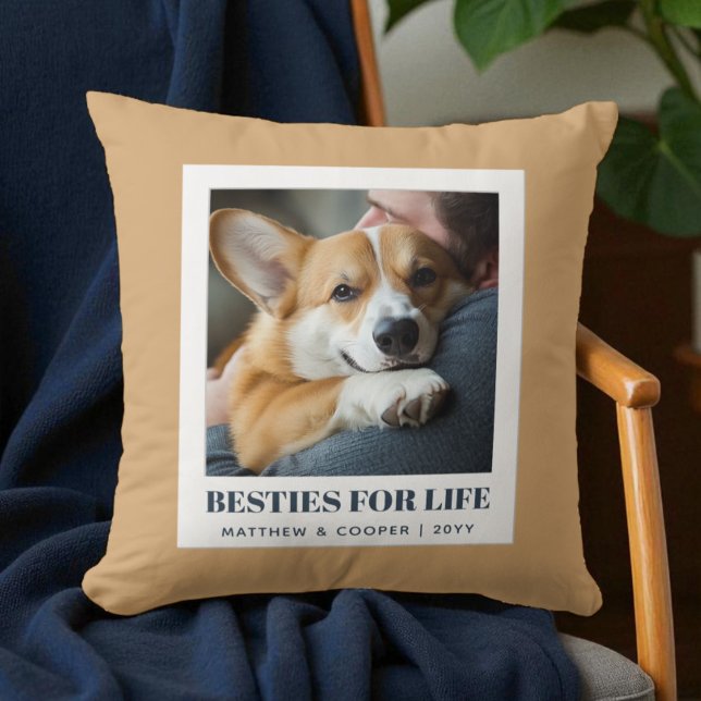 Pet-foto för bästa vänner Modern Brown Hund-pet Kudde (Best Friends Modern Brown Dog Dad Pet Photo Throw Pillow)