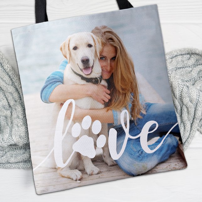 Pet-foto för Hund älskare KÄRLEK Paw Skriv ut anpa Tygkasse (Skapare uppladdad)