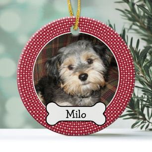 Pet-foto med Hund Bone - enkelsidig Julgransprydnad Keramik