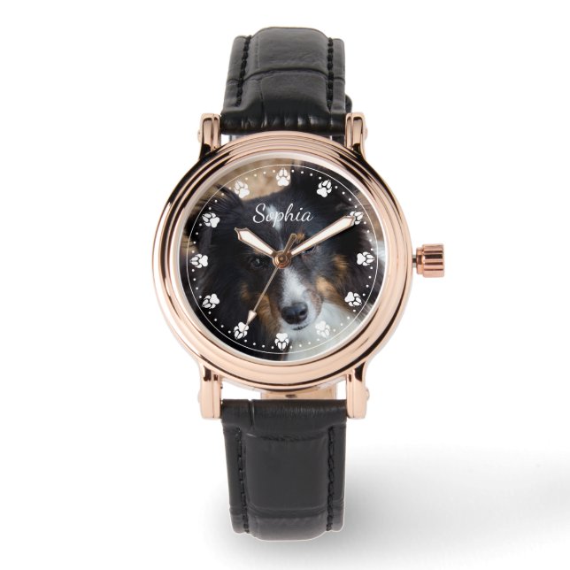 Pet-foto och -text och eventuell Färg-Tass-klocka  Armbandsur (Framsida)