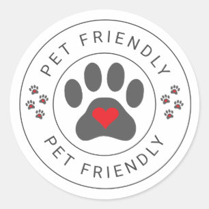 Pet Friendly Label med hjärta tass Runt Klistermärke