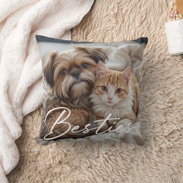 Pet Friends Dog Dad Cat Mom Gift BFF Besties Photo Kudde (Filt)