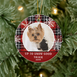 Pet Funny UP TO SNÖ BRA Red Play Snowflake Julgransprydnad Keramik