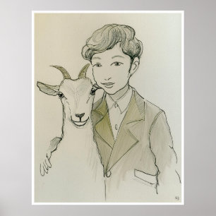 Pet Goat Teckning - Art Print Poster