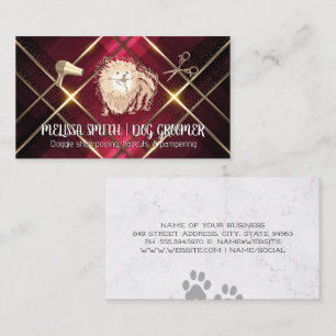 Pet Groomer Cute Pommern Trim Guld Metall Visitkort