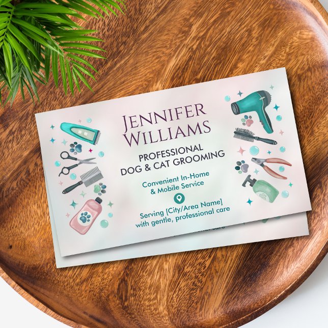 Pet Groomer In Home & Mobile Hund & Cat Grooming Visitkort (Skapare uppladdad)