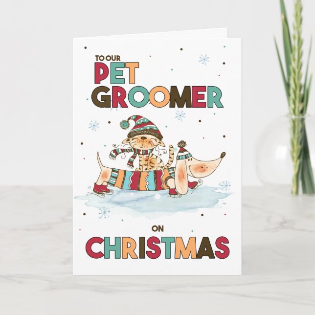 Pet Groomer på Hund och katt i julklapp Helgkort (Framsida)