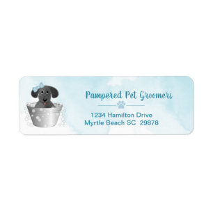 Pet Groomer Puppy i Tub Cute Returadress Etikett