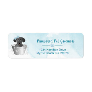 Pet Groomer Puppy i Tub Cute Returadress Etikett