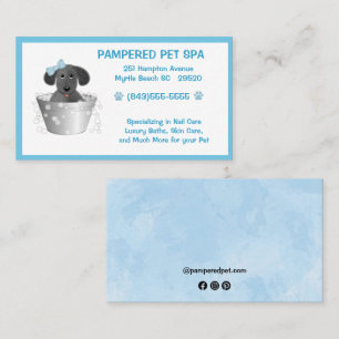 Pet Groomer Puppy in Tub Blue Affärskort Visitkort