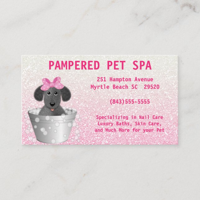 Pet Groomer Rosa Glitter Affärskort Visitkort (Framsida)