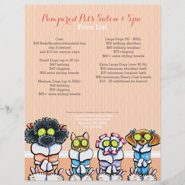 Pet Groomer Spa Hundar Cat Robes Peach Prisa Lakan Reklamblad (Framsidan)