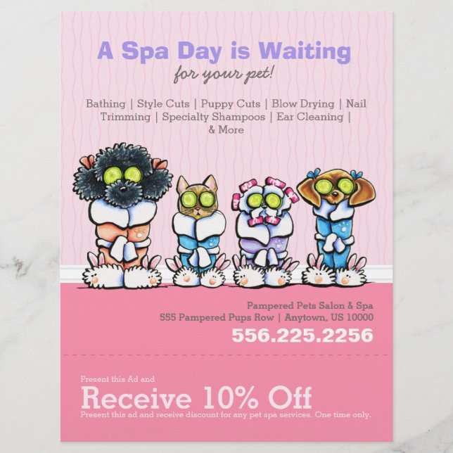 Pet Groomer Spa Hundar Cat Robes Rosa Coupon Ad Reklamblad (Framsidan)