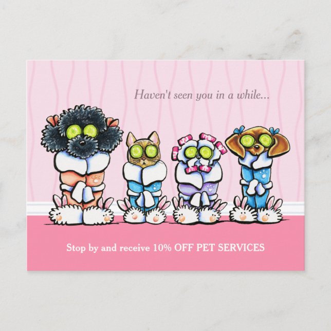 Pet Groomer Spa Hundar Cat Robes Rosa Coupon Maile Vykort (Framsida)