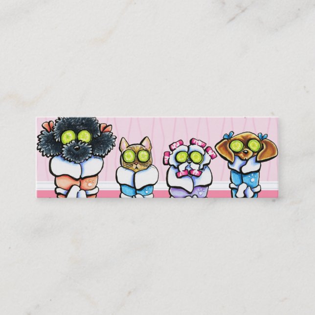 Pet Groomer Spa Hundar Cat Robes Rosa Mini Visitkort (Framsida)