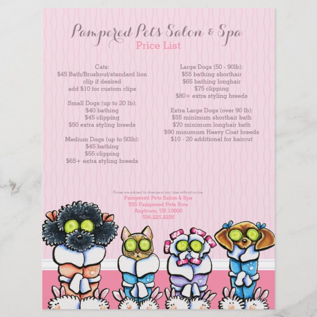 Pet Groomer Spa Hundar Cat Robes Rosa Prisare Laka Reklamblad (Framsidan)