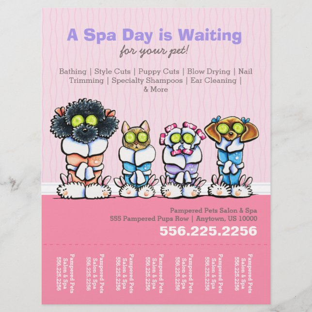 Pet Groomer Spa Hundar Cat Robes Rosa Tear Lakan Reklamblad (Framsidan)