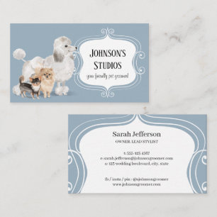 Pet Groomer Watercolor Hundrasers Dusty Blue Cute Visitkort