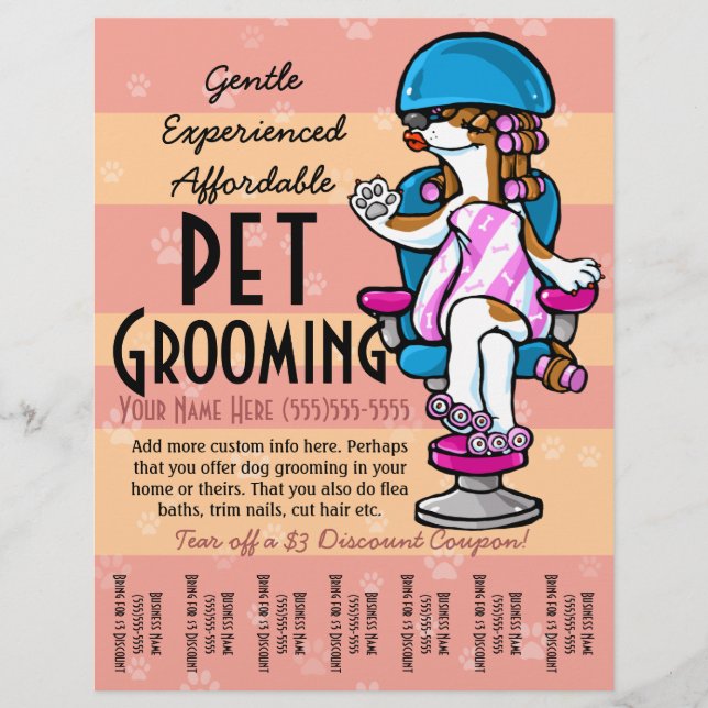 Pet Grooming. Anpassade för främjande i östra laka Reklamblad (Framsidan)