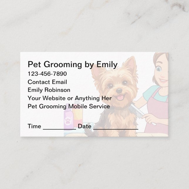 Pet Grooming Appointment Cards Design Template Tidsbeställning Kort (Framsida)
